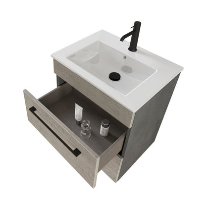 Composizione bagno sospesa Smack a 2 cassetti 55x62 con lavabo, specchio con lampada LED cement wood e cemento by CeramicStore | Lo specialista del tuo bagno