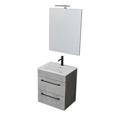 Composizione bagno sospesa Smack a 2 cassetti 55x62 con lavabo, specchio con lampada LED cement wood e cemento by CeramicStore | Lo specialista del tuo bagno