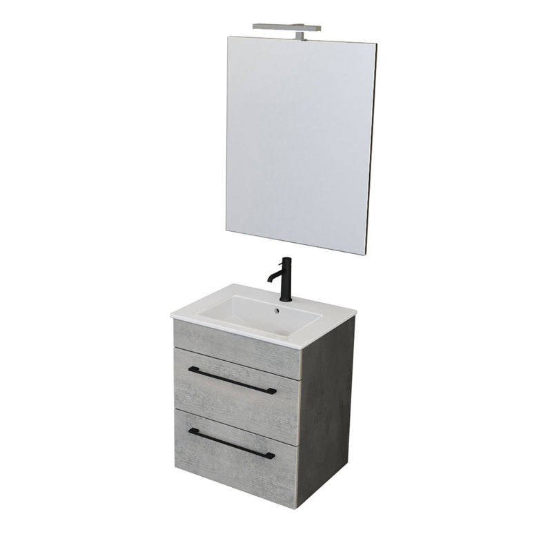 Composizione bagno sospesa Smack a 2 cassetti 55x62 con lavabo, specchio con lampada LED cement wood e cemento by CeramicStore | Lo specialista del tuo bagno