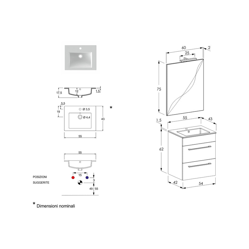 Composizione bagno sospesa Smack a 2 cassetti 55x62 con lavabo, specchio con lampada LED cement wood e cemento by CeramicStore | Lo specialista del tuo bagno