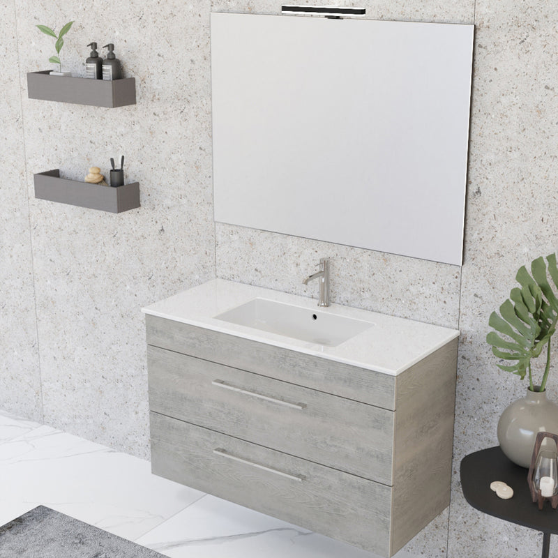 Composizione bagno sospesa Smack a 2 cassetti 100x62 con lavabo, specchio con lampada LED cement wood by CeramicStore | Lo specialista del tuo bagno