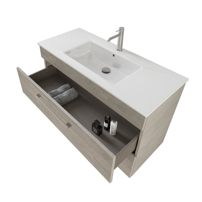 Composizione bagno sospesa Smack a 2 cassetti 100x62 con lavabo, specchio con lampada LED cement wood by CeramicStore | Lo specialista del tuo bagno