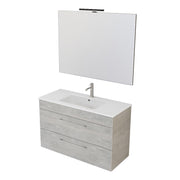 Composizione bagno sospesa Smack a 2 cassetti 100x62 con lavabo, specchio con lampada LED cement wood by CeramicStore | Lo specialista del tuo bagno