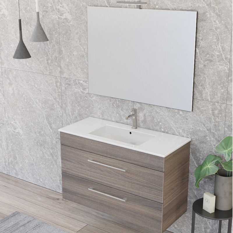 Composizione bagno sospesa Cubi&Co Smack a 2 cassetti 100x62 con lavabo, specchio con lampada LED olmo naturale by CeramicStore | Lo specialista del tuo bagno