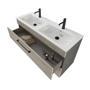 Composizione bagno sospesa Smack a 2 cassetti 118x62 con doppio lavabo, specchio con lampada LED cement wood e cemento by CeramicStore | Lo specialista del tuo bagno