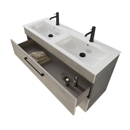 Composizione bagno sospesa Smack a 2 cassetti 118x62 con doppio lavabo, specchio con lampada LED cement wood e cemento by CeramicStore | Lo specialista del tuo bagno