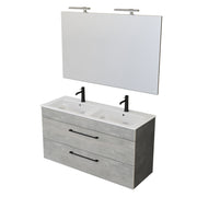 Composizione bagno sospesa Smack a 2 cassetti 118x62 con doppio lavabo, specchio con lampada LED cement wood e cemento by CeramicStore | Lo specialista del tuo bagno