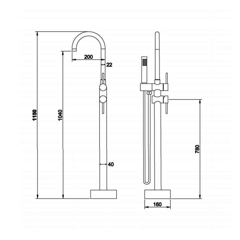 Miscelatore monocomando a pavimento per vasca freestanding RubiFlux nero by CeramicStore | Lo specialista del tuo bagno