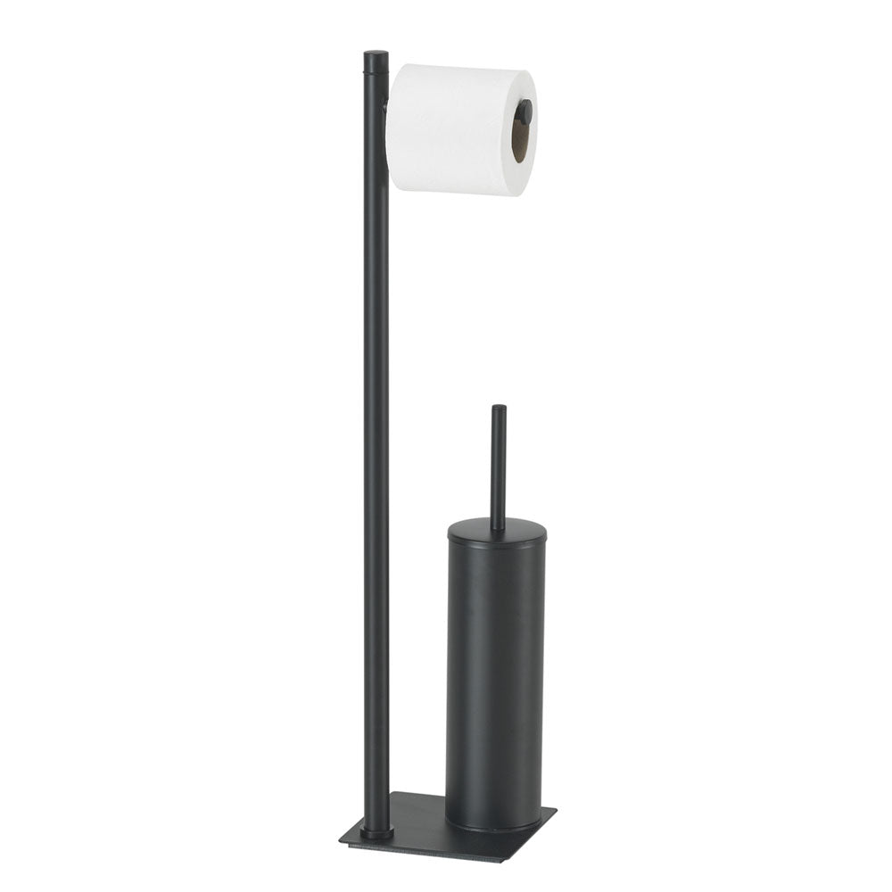 Piantana in Acciaio Inox con portarotolo e scopino Gedy serie Trilly - Nero Matt