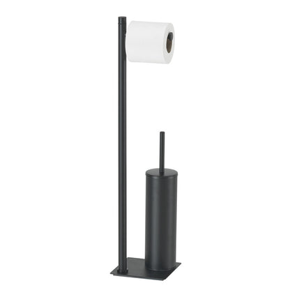 Piantana in Acciaio Inox con portarotolo e scopino Gedy serie Trilly - Nero Matt