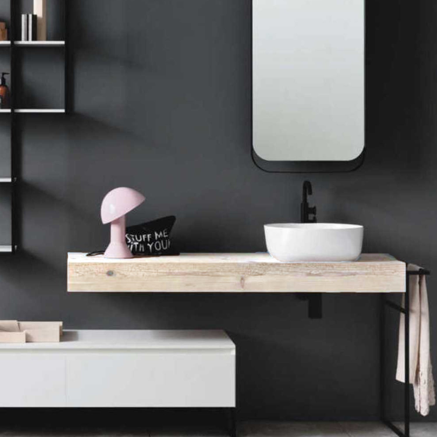 Mensola in legno per lavabo da appoggio cm 100 finitura Legno Dolada