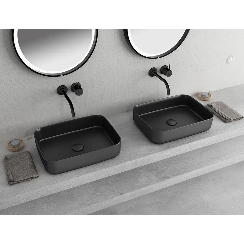 Lavabo d'appoggio rettangolare senza foro BathCore serie Infinity 50x36 color Nero Opaco