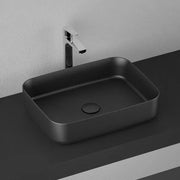 Lavabo d'appoggio rettangolare senza foro BathCore serie Infinity 50x36 color Nero Opaco