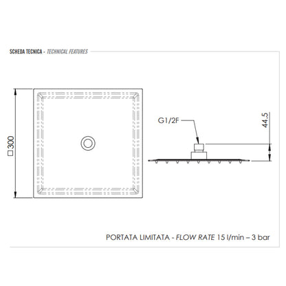 Soffione doccia ultrasottile quadrato cm 30x30 con braccio 40 cm Bianco Opaco by CeramicStore | Lo specialista del tuo bagno