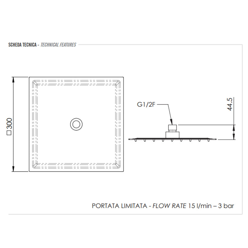 Soffione doccia ultrasottile quadrato cm 30x30 con braccio 40 cm Bianco Opaco by CeramicStore | Lo specialista del tuo bagno