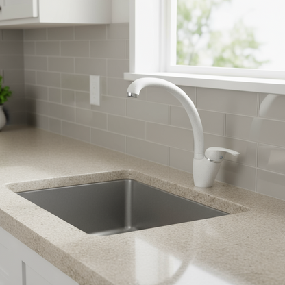 Miscelatore monoforo Rubiflux modello Orano con canna alta - Granito Bianco