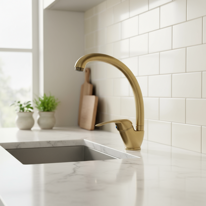 Miscelatore lavello canna alta RubiFlux modello Altea - Dorato