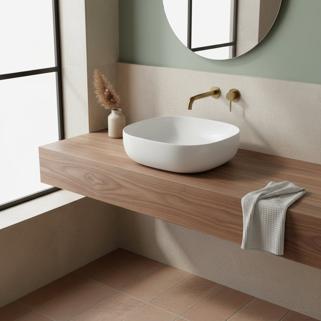 Lavabo da appoggio Azzurra Elegance Zip 45x45 cm con foro rubinetteria - Bianco lucido