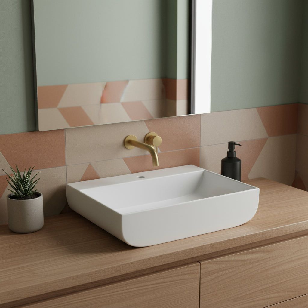 Lavabo da appoggio Azzurra linea Leuca 60x45 cm con foro - Bianco lucido