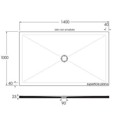 Piatto doccia rettangolare in ceramica modello SoloDue cm 140x100 nero lucido