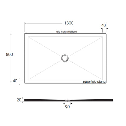 Piatto doccia rettangolare in ceramica modello SoloDue cm 130x80 nero lucido by CeramicStore | Lo specialista del tuo bagno