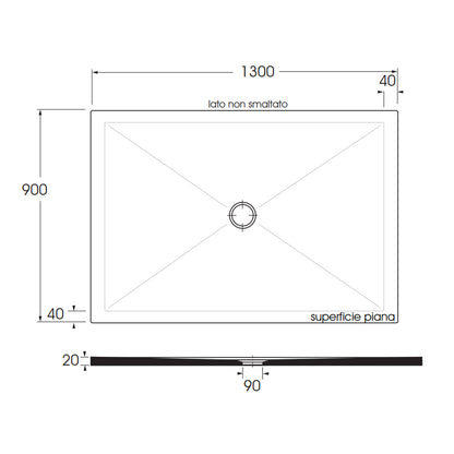 Piatto doccia rettangolare in ceramica modello SoloDue cm 130x90 nero lucido by CeramicStore | Lo specialista del tuo bagno
