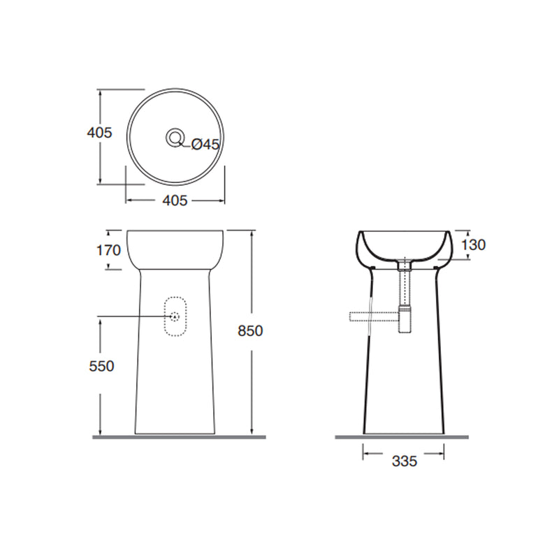 Lavabo freestanding Azzurra Graal à˜40,5xH85 cm con scarico a parete - Bianco lucido by CeramicStore | Lo specialista del tuo bagno