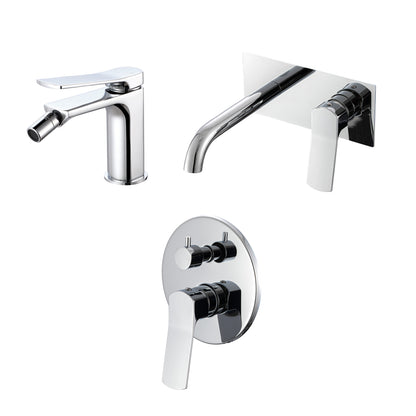 Composizione di miscelatori per lavabo incasso con easy box, bidet e doccia due vie tondo in ottone cromato Lumix by CeramicStore | Lo specialista del tuo bagno