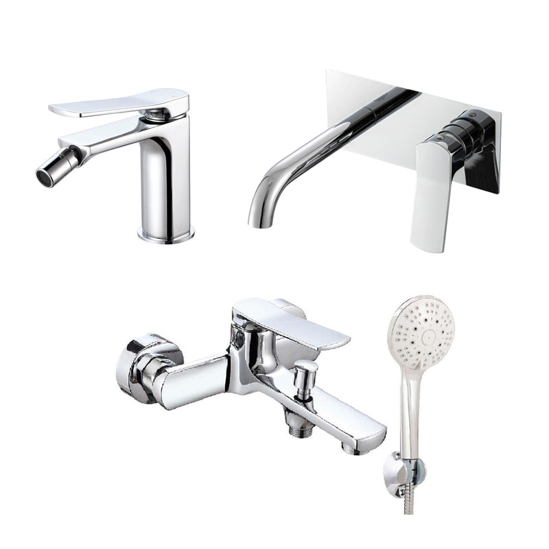 Composizione di miscelatori per lavabo incasso easy box, bidet e vasca Lumix in ottone cromato by CeramicStore | Lo specialista del tuo bagno