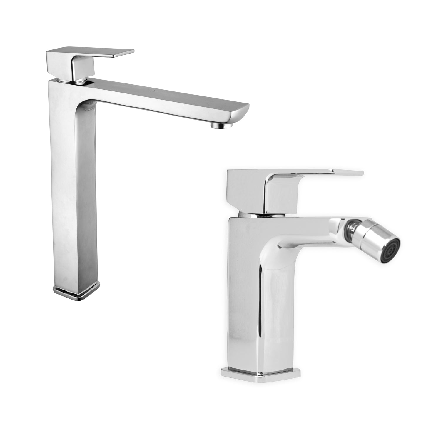 Coppia di miscelatori per lavabo alto e bidet serie Nix in ottone cromato by CeramicStore | Lo specialista del tuo bagno