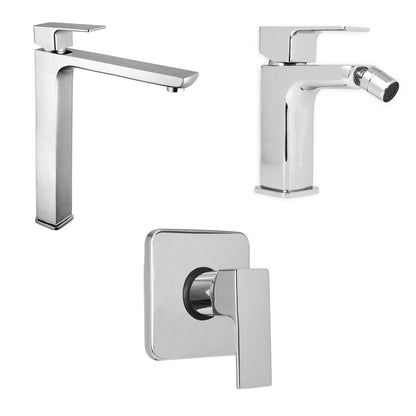 Composizione di miscelatori per lavabo alto, bidet e doccia a una via Nix in ottone cromato by CeramicStore | Lo specialista del tuo bagno