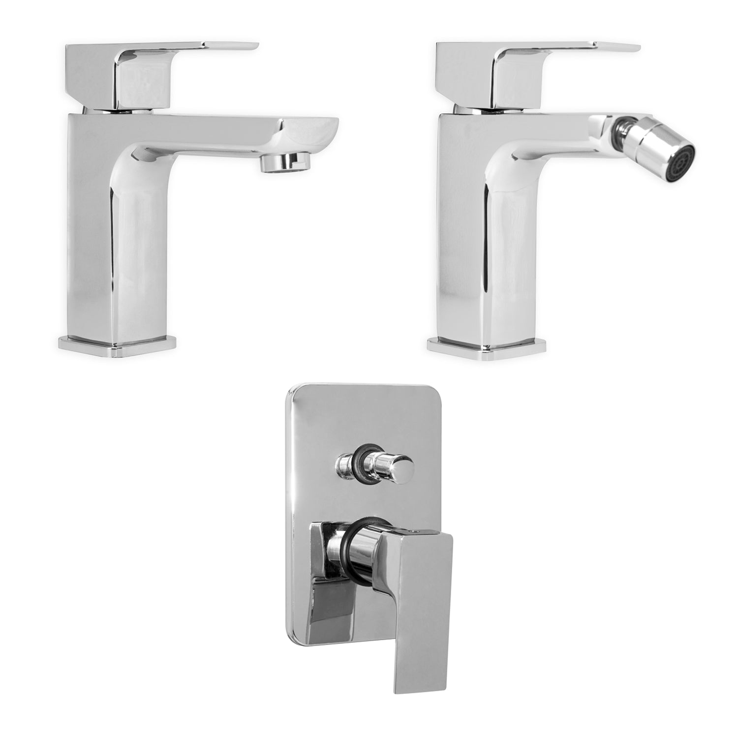 Composizione di miscelatori per lavabo, bidet e doccia incasso due vie Nix in ottone cromato by CeramicStore | Lo specialista del tuo bagno