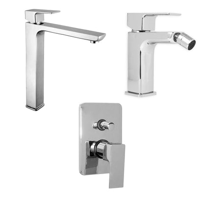 Composizione di miscelatori per lavabo alto, bidet e doccia incasso due vie Nix in ottone cromato by CeramicStore | Lo specialista del tuo bagno