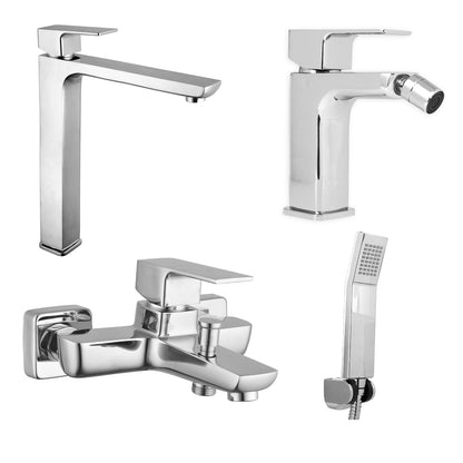 Composizione di miscelatori per lavabo alto, bidet e vasca Nix in ottone cromato by CeramicStore | Lo specialista del tuo bagno