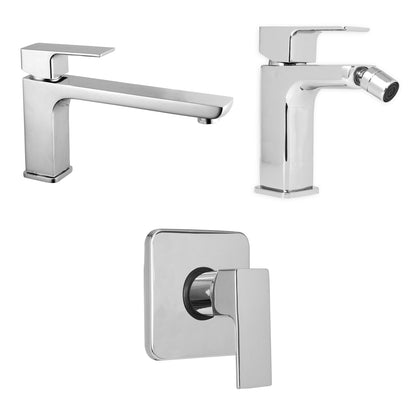 Composizione di miscelatori per lavabo prolungato, bidet e doccia a una via Nix in ottone cromato by CeramicStore | Lo specialista del tuo bagno