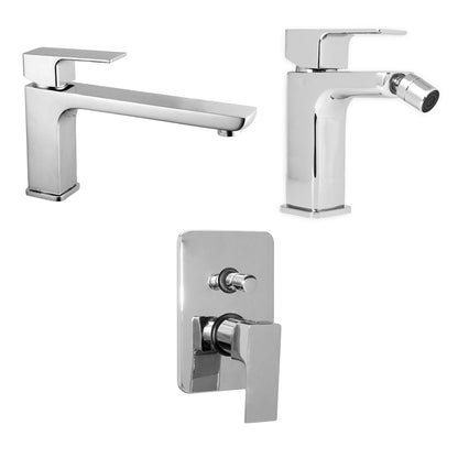 Composizione di miscelatori per lavabo prolungato, bidet e doccia incasso due vie Nix in ottone cromato by CeramicStore | Lo specialista del tuo bagno