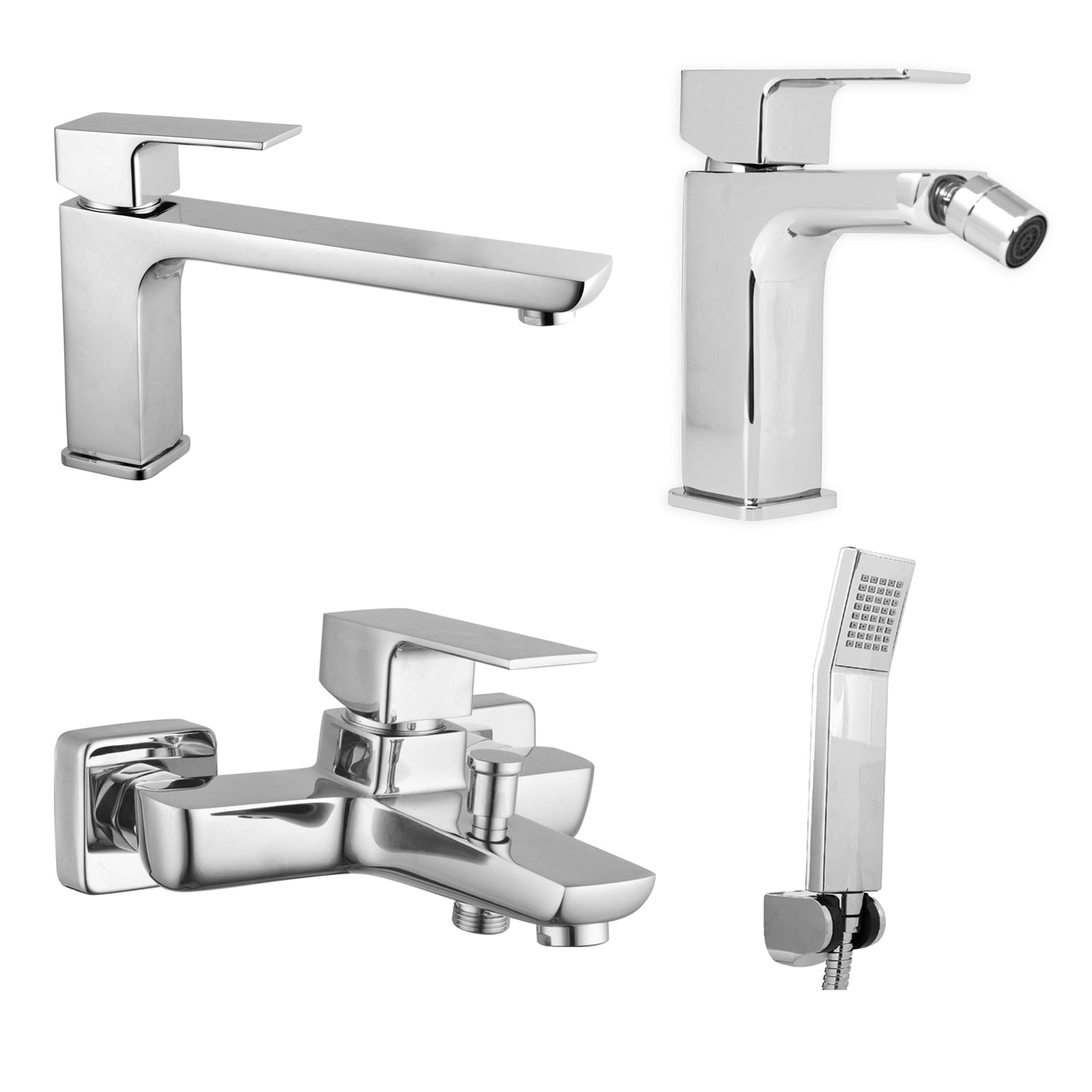 Composizione di miscelatori per lavabo prolungato, bidet e vasca Nix in ottone cromato by CeramicStore | Lo specialista del tuo bagno