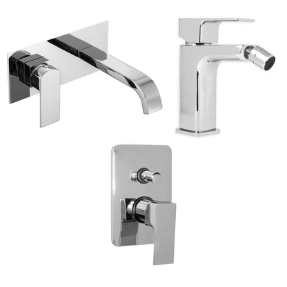 Composizione di miscelatori per lavabo incasso, bidet e doccia incasso due vie Nix in ottone cromato by CeramicStore | Lo specialista del tuo bagno