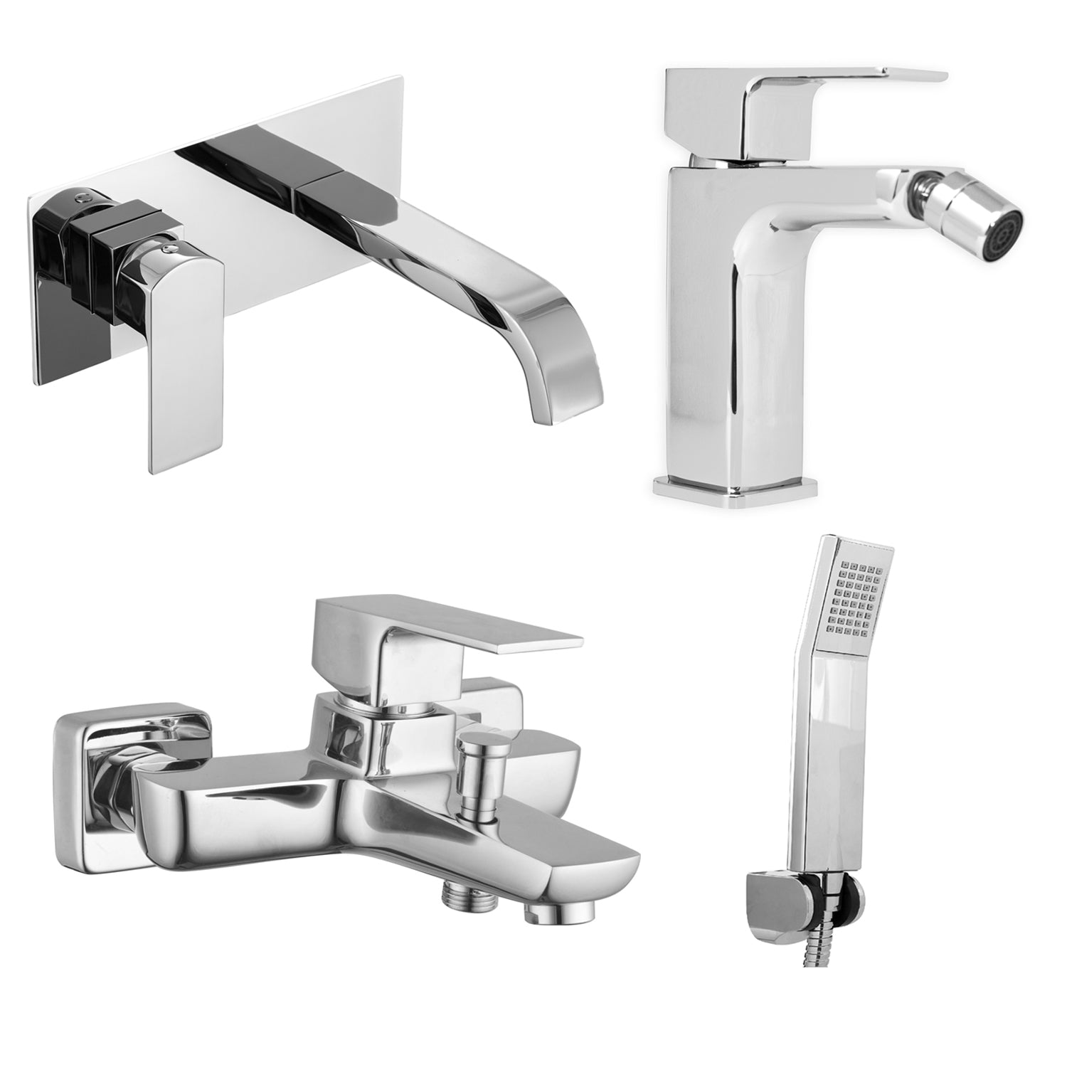 Composizione di miscelatori per lavabo incasso, bidet e vasca Nix in ottone cromato by CeramicStore | Lo specialista del tuo bagno