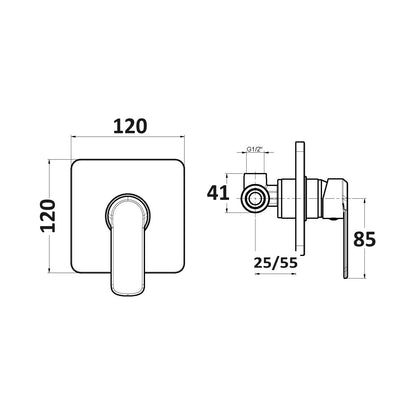 Kit doccia con incasso a una via e soffione quadro 200 mm cromato Nix by CeramicStore | Lo specialista del tuo bagno