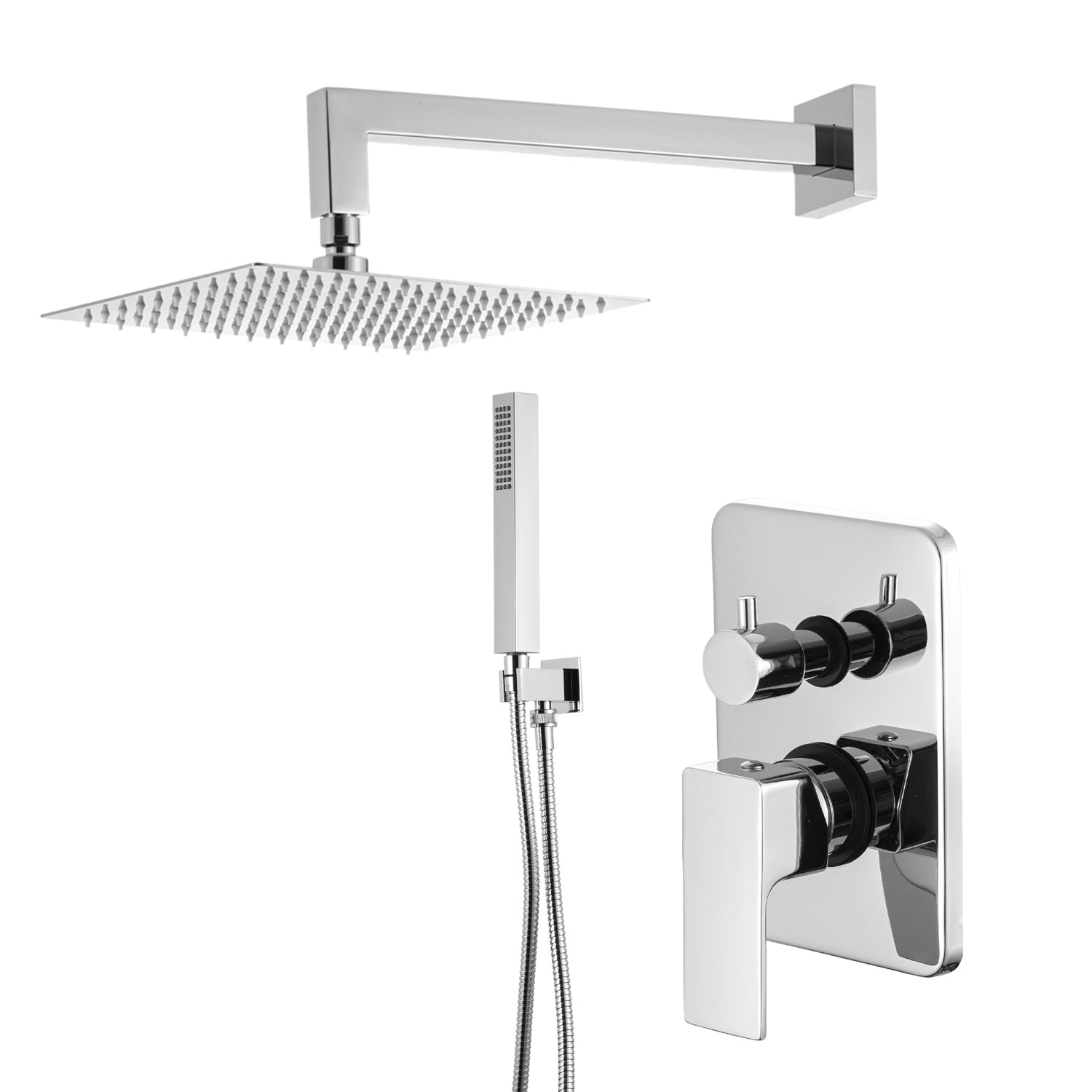 Kit doccia con incasso a due vie e soffione quadro 300 mm in ottone cromato Nix by CeramicStore | Lo specialista del tuo bagno