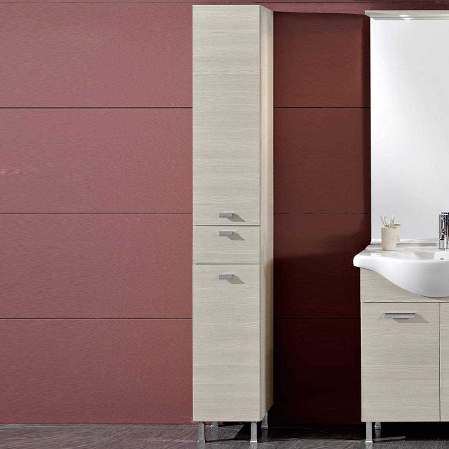 Colonna bagno a terra con due ante e un cassetto modello Rimini Falegnameria Adriatica - Larice by CeramicStore | Lo specialista del tuo bagno