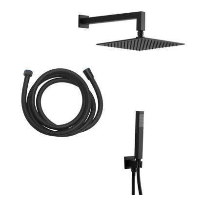 Kit doccia 5 pz Quadrato con presa, doccia Chicago, flex cm 150, braccio e soffione 200x200 - Nero Opaco by CeramicStore | Lo specialista del tuo bagno