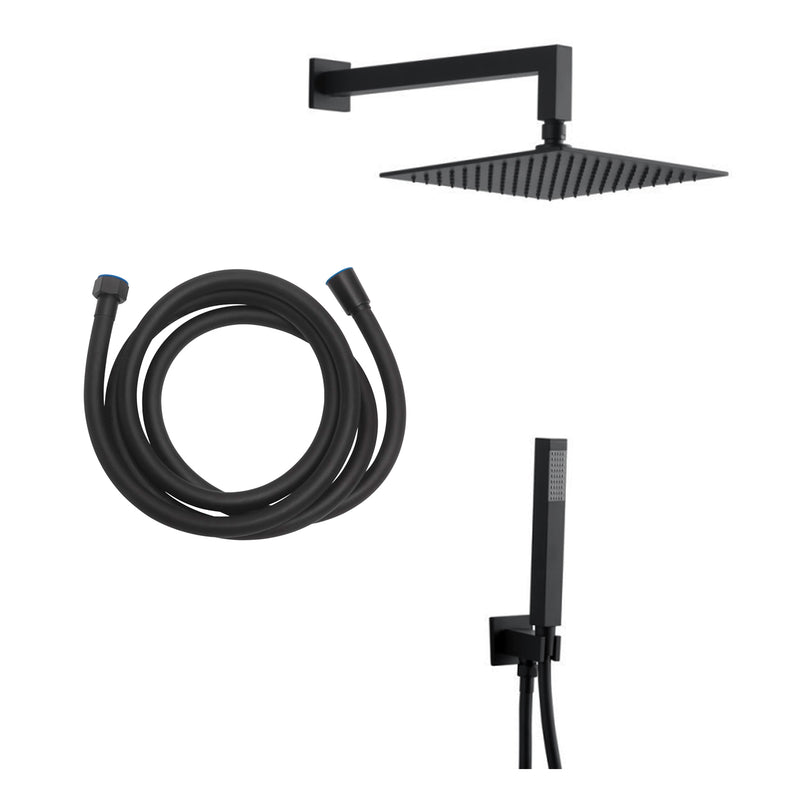 Kit doccia 5 pz Quadrato con presa, doccia Chicago, flex cm 150, braccio e soffione 250x250 - Nero Opaco by CeramicStore | Lo specialista del tuo bagno