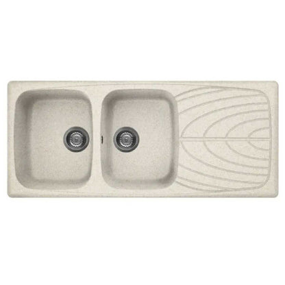 Lavello da Incasso 116x50 a 2 Vasche in GRANITEK colore Avena con Gocciolatoio Modello Master 500 Reversibile by CeramicStore | Lo specialista del tuo bagno