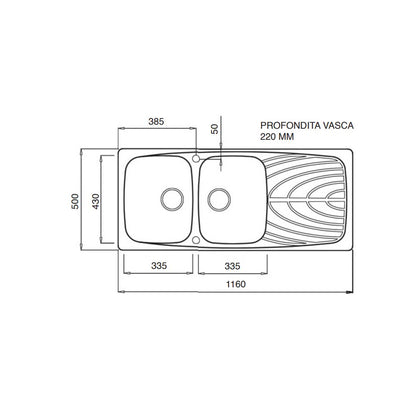 Lavello da Incasso 116x50 a 2 Vasche in GRANITEK colore Avena con Gocciolatoio Modello Master 500 Reversibile by CeramicStore | Lo specialista del tuo bagno