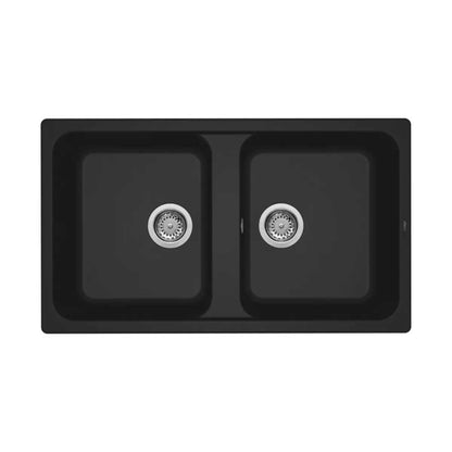 Lavello da Incasso 86x50 a 2 Vasche in GRANITEK colore Nero Trattamento Antibatterico LIFE 450 Reversibile by CeramicStore | Lo specialista del tuo bagno