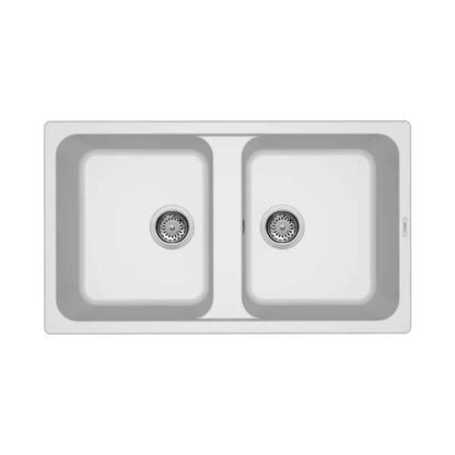 Lavello da Incasso 86x50 a 2 Vasche in GRANITEK colore Bianco Trattamento Antibatterico LIFE 450 Reversibile by CeramicStore | Lo specialista del tuo bagno