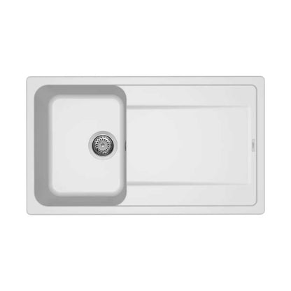 Lavello da Incasso Reversibile 86x50 a 1 Vasca con Gocciolatoio in GRANITEK colore Bianco Trattamento Antibatterico LIFE 400 by CeramicStore | Lo specialista del tuo bagno