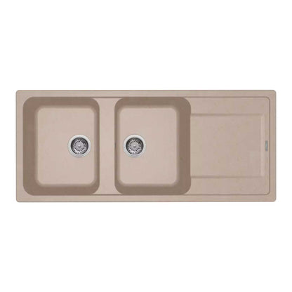 Lavello da Incasso 116x50 a 2 Vasche in GRANITEK colore Avena con Gocciolatoio Modello LIFE500 Reversibile by CeramicStore | Lo specialista del tuo bagno